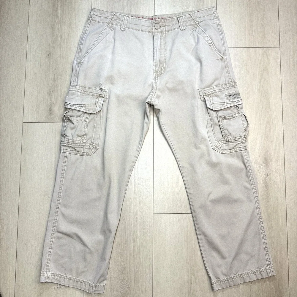 VTG Unionbay Cargo Pants Khaki 36x27 Cotton Y2K Workwear Utility Mens Casual Fit